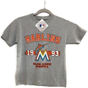 Miami Marlins Shirt Youth Small Gray MLB Baseball Graphic Tee T-Shirt Crewneck